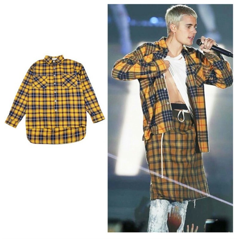 Men T-shirt grid yellow black men coat