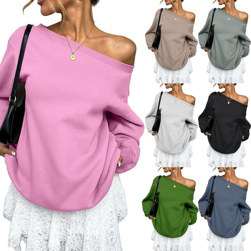 Sweaters Women's Clothing Solid Color Diagonal Collar