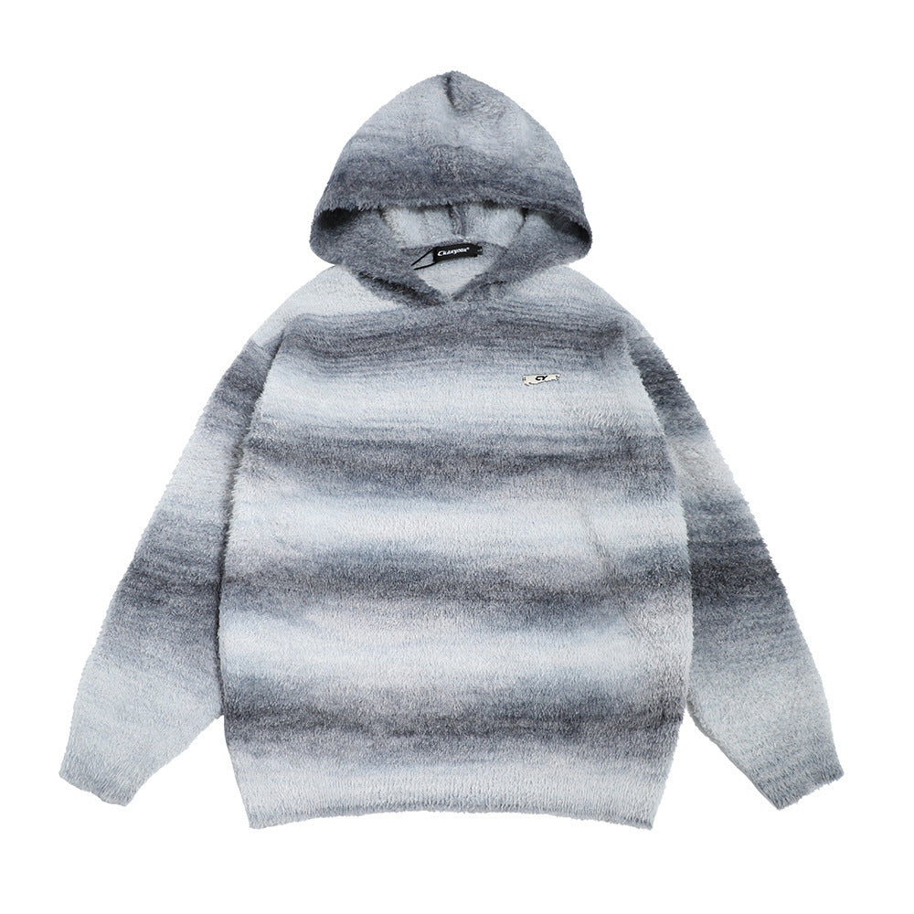 Gradient Stripes Hooded Sweater Men