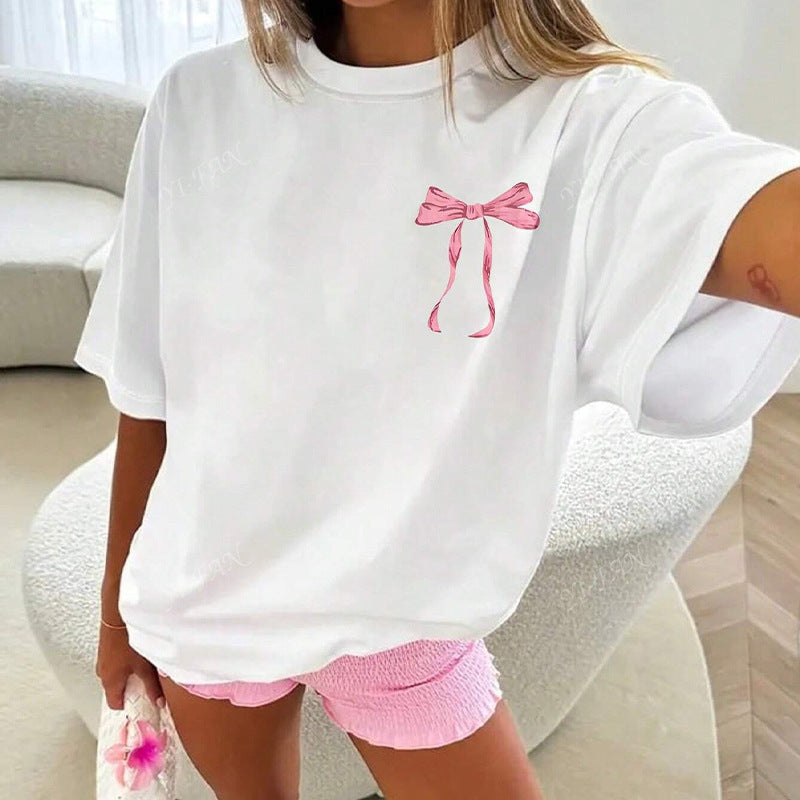 Women's Round Neck Polyester Short-sleeved Top