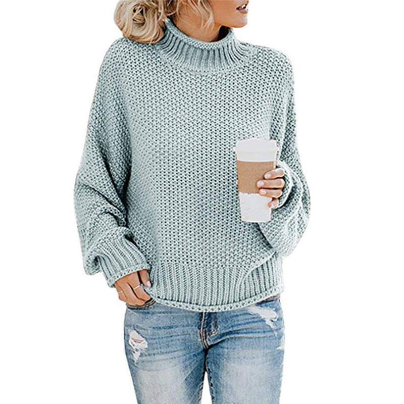 Solid Turtleneck Pullover Sweater Winter Fashion Casual Knitted Long-Sleeved Top Women's Clothing