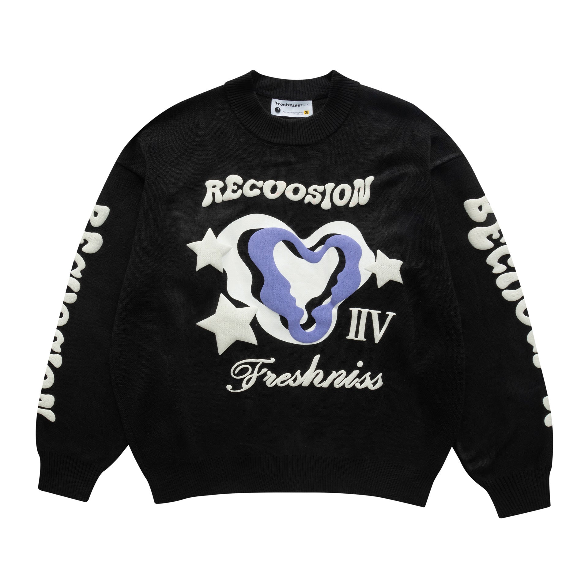 Cotton English Heart Dissolving Printing Foaming Sweater Pullover Knitwear