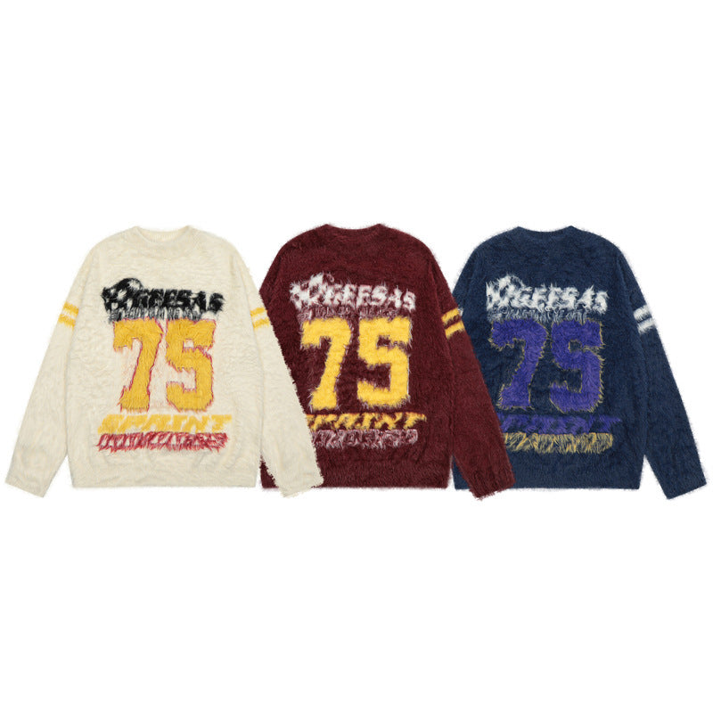Number Of Letters Contrast Color Sweater Men And Women