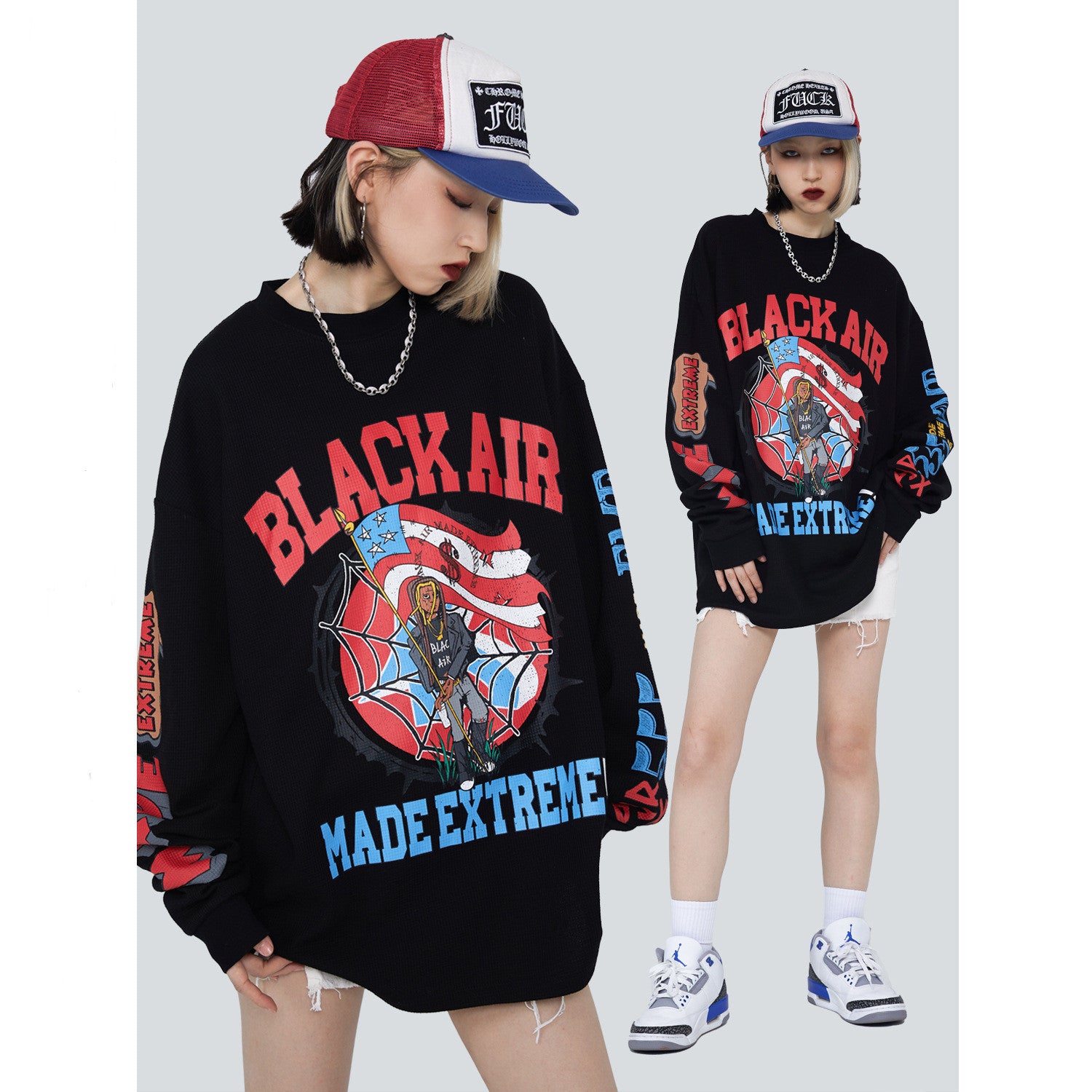 American Retro Street Long Sleeve Creative Animation Print