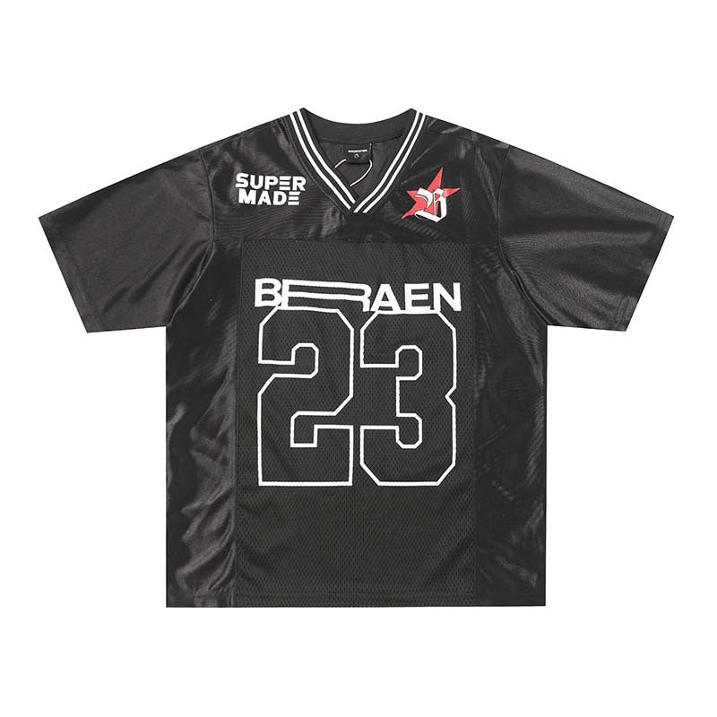 High Street Alphanumeric Printing V-neck Patchwork Short Sleeve