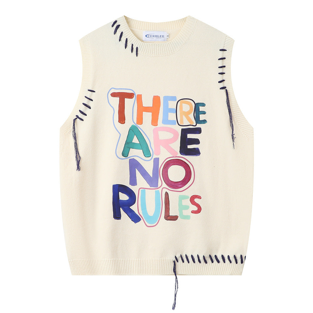 Letter Print Vest Sweater Men's Small