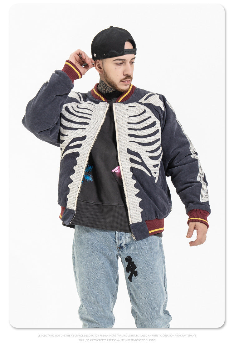 New Japanese Tide Brand Retro Embroidery Velvet Bone Suede Jacket Men Loose