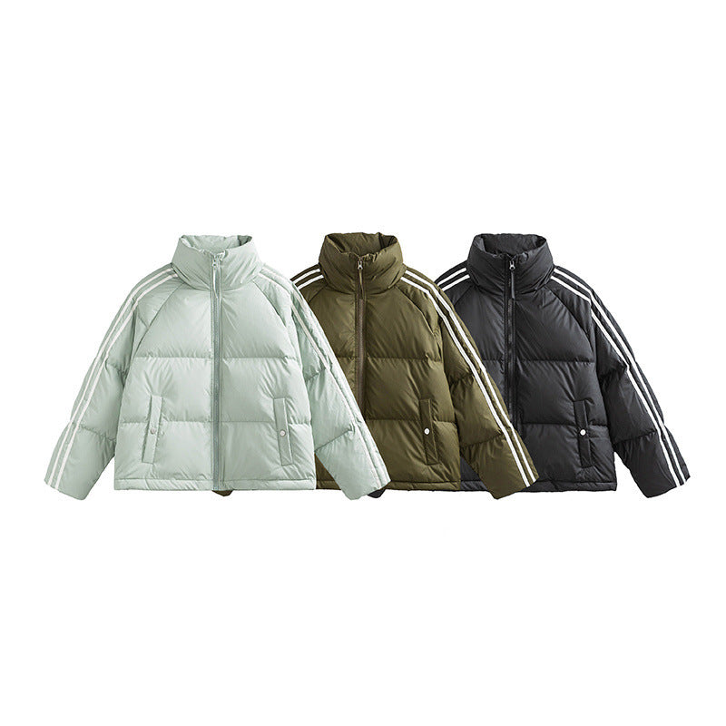 Striped Stitching Thickening Solid Color Down Jacket