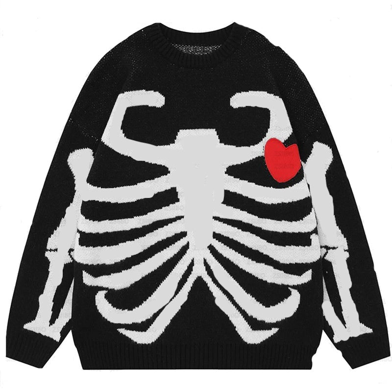 Cross-border Retro Loose Sweater Round Neck Top Harajuku Hip Hop Style Skull Sweater