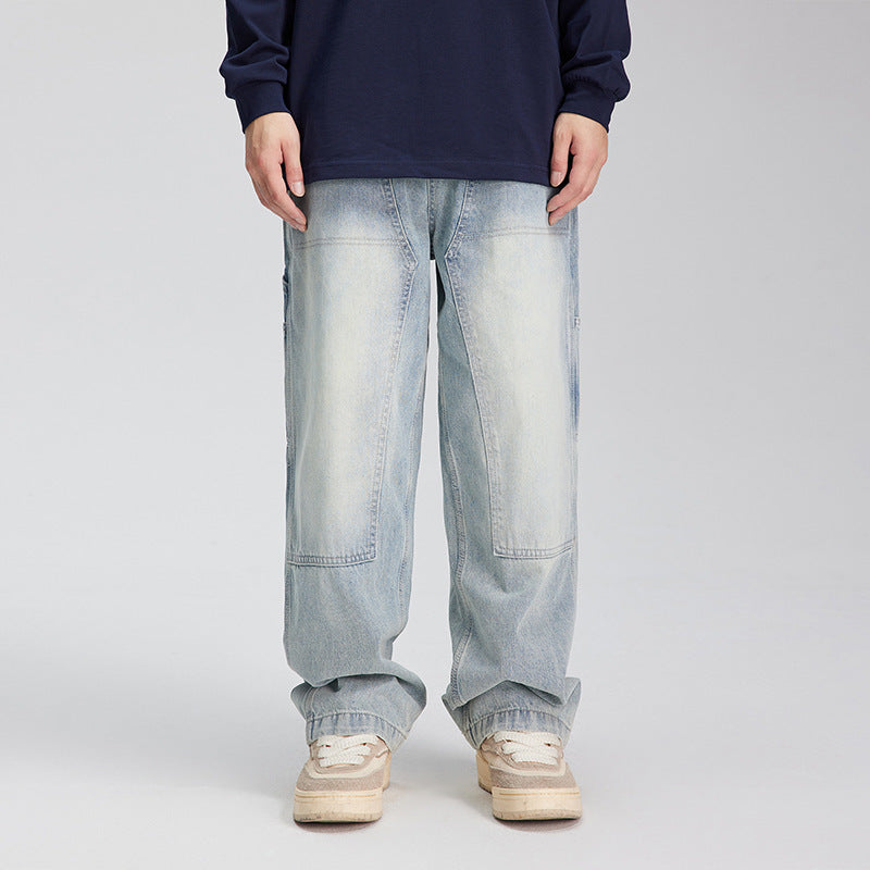 Vintage Light Blue Washed Jeans For Men