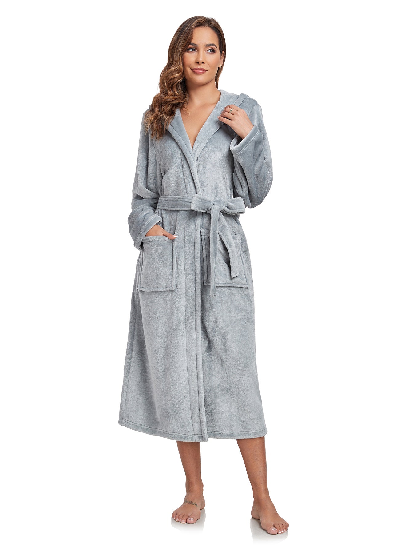 RONGTAI Ladies Long Fleece Bathrobe