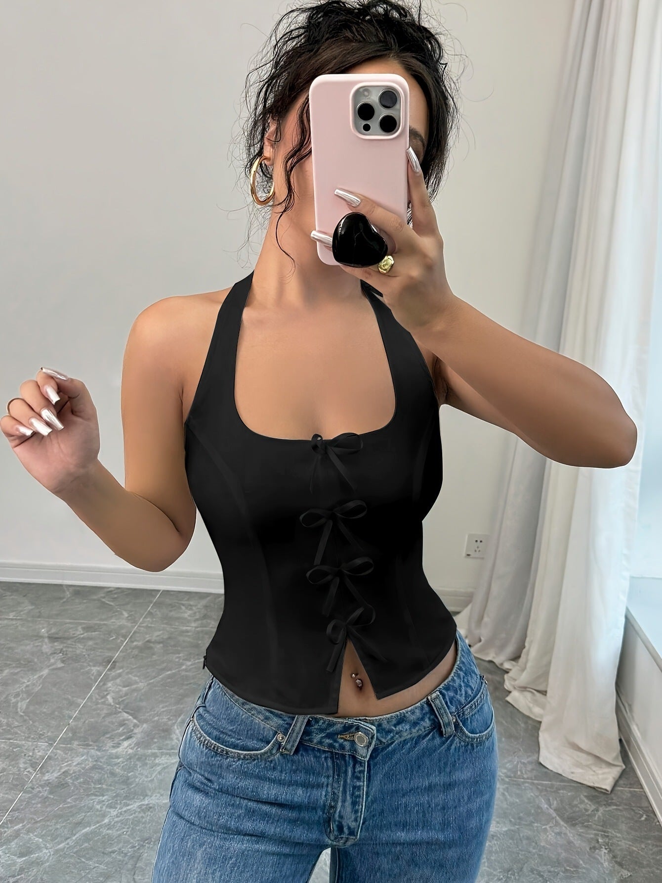 Women's Minimalist Bowknot Decorative Hanging Collar Top