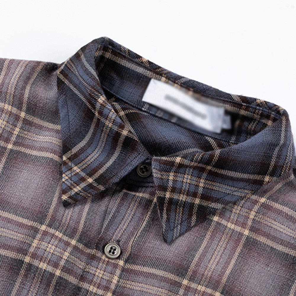 Gradient Short Sleeve Plaid Shirt Men