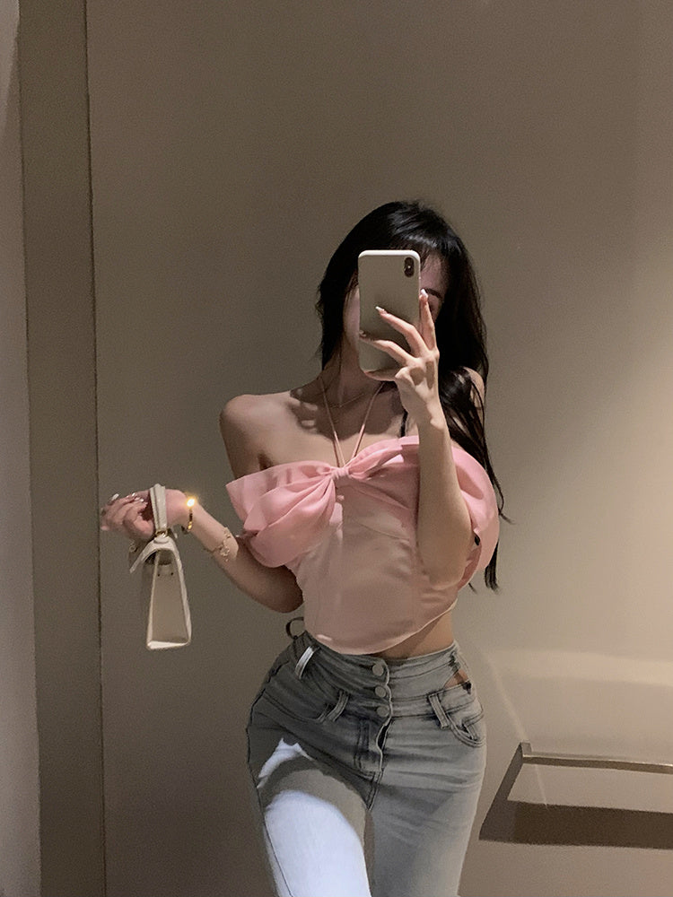 Stars Summer Bow Hanging Neck Wipe Chest Vest Hot Girl Top Female