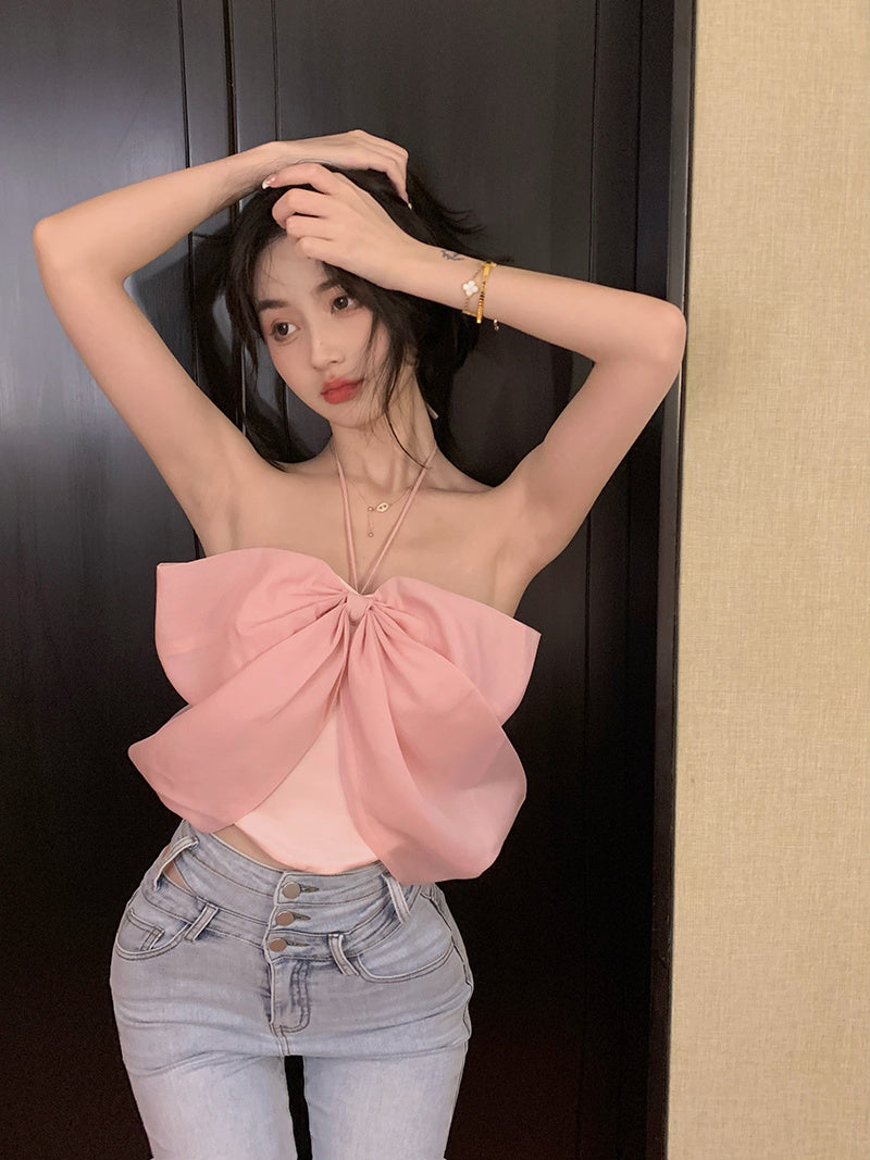 Stars Summer Bow Hanging Neck Wipe Chest Vest Hot Girl Top Female