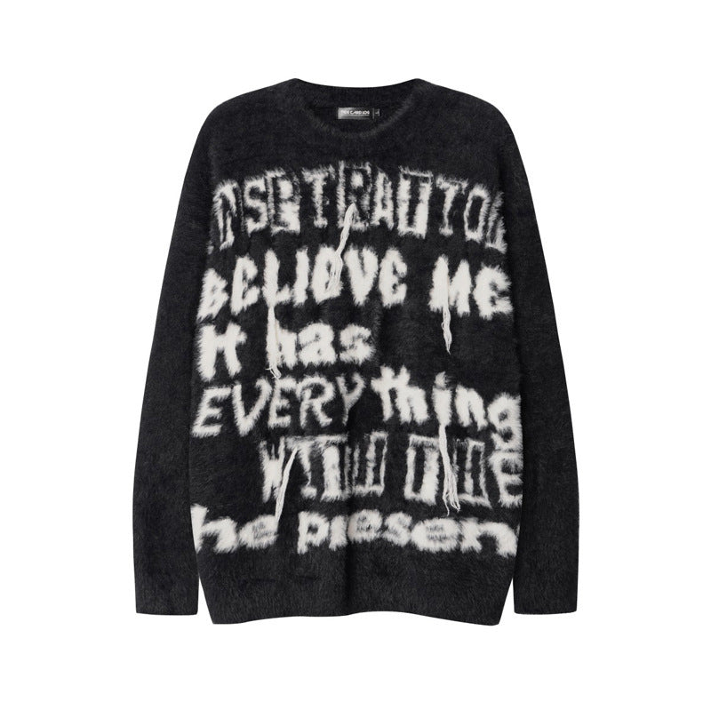 Retro Fashion Brand Contrast Color Letter Tassel Sweater Men