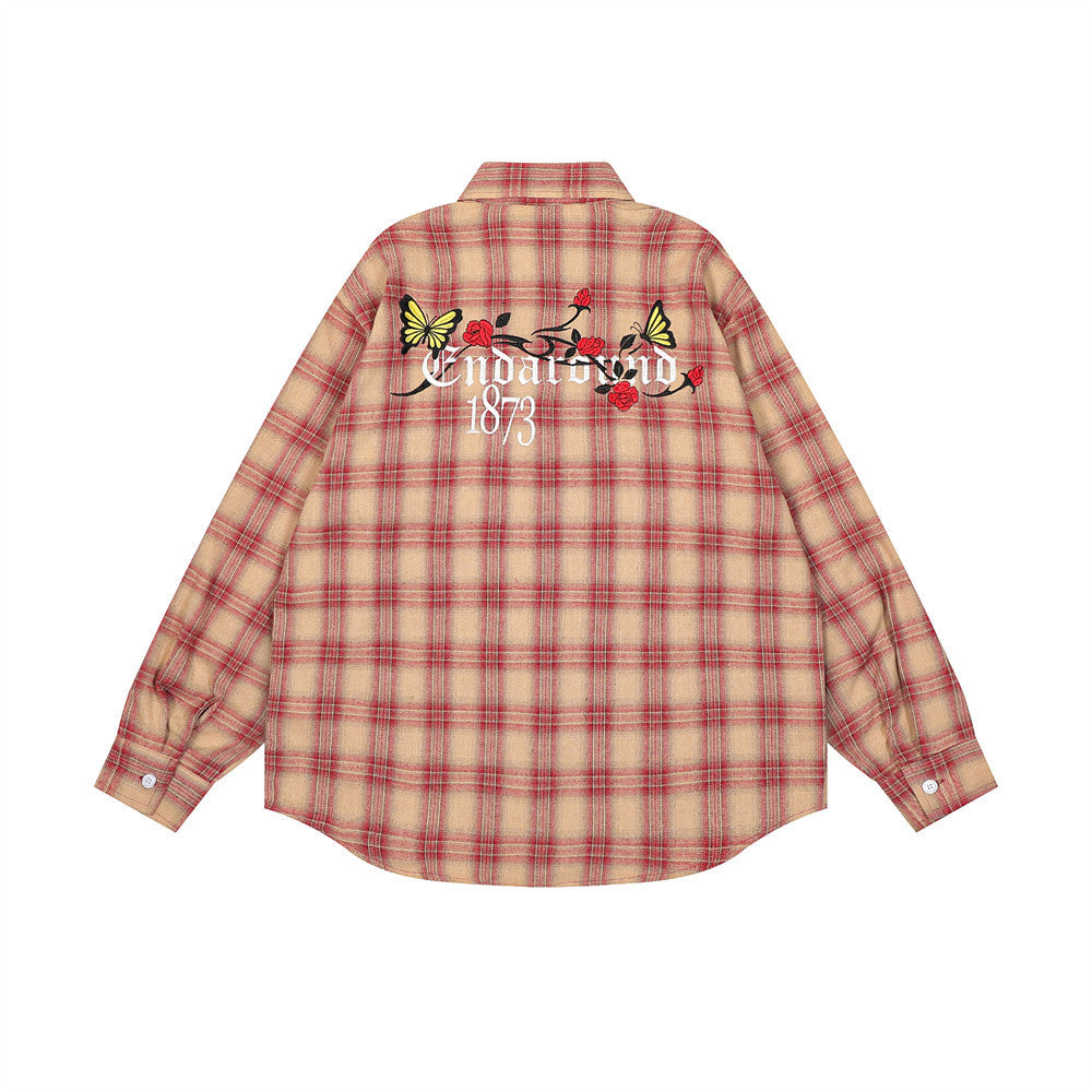 Fashion Loose Plaid Long Sleeve Shirt Men