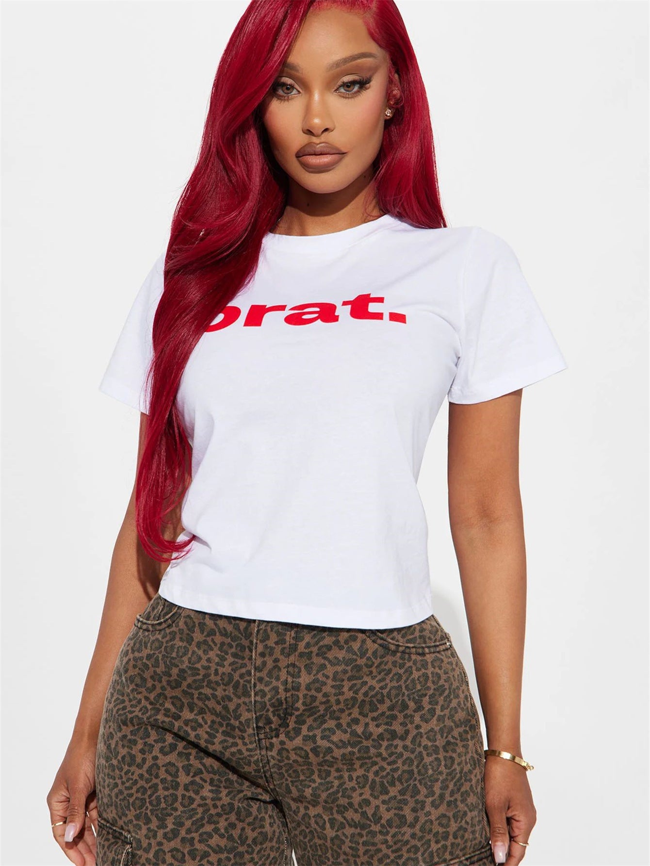 Round Neck Midriff-baring Cropped T-shirt Short Sleeve
