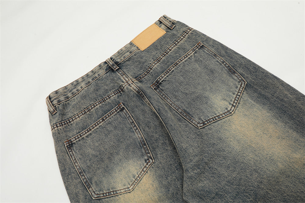 Washed Yellow Worn Jeans Men