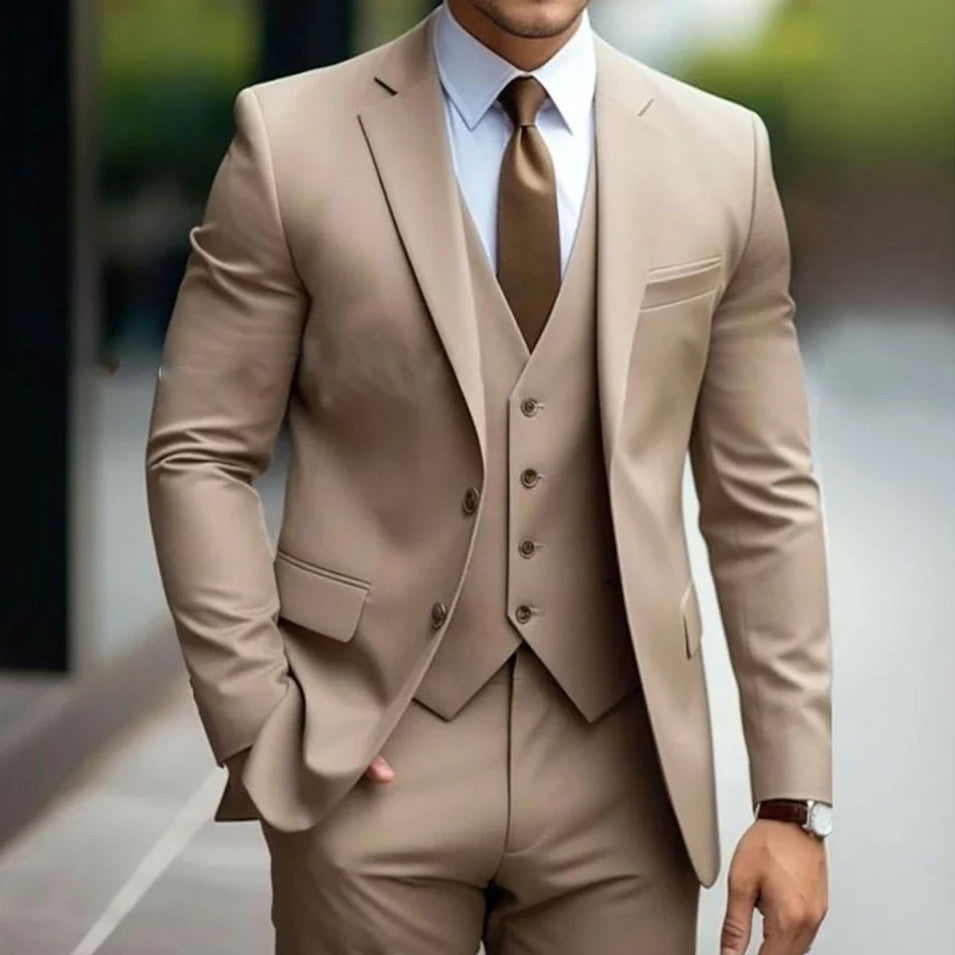 Business Casual Men's Three-piece Suit For Bridegroom Men's Wedding