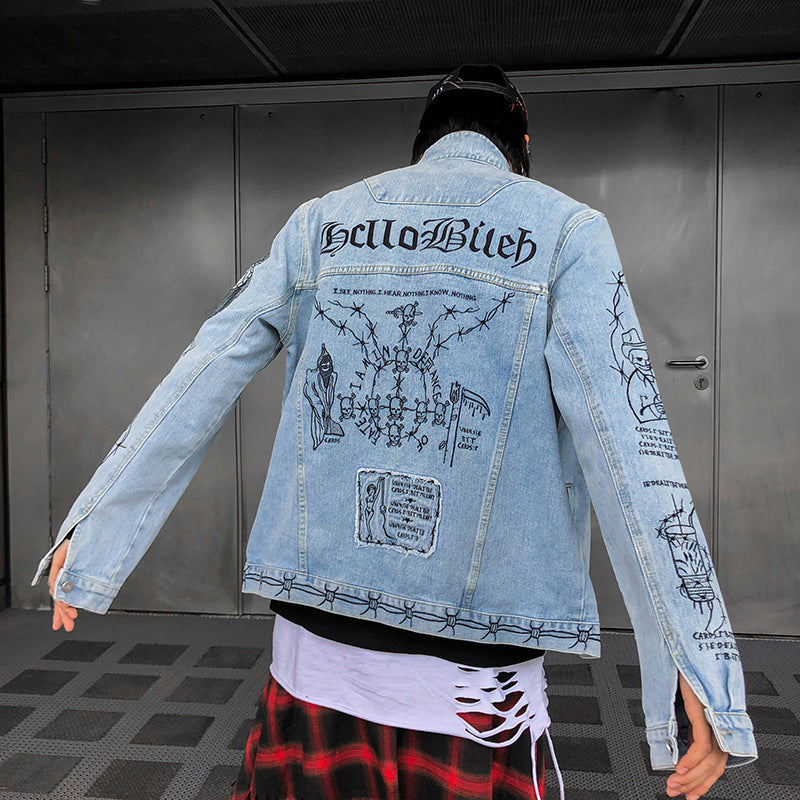 Fashion Hip-hop Jacket Men's Print BF Denim