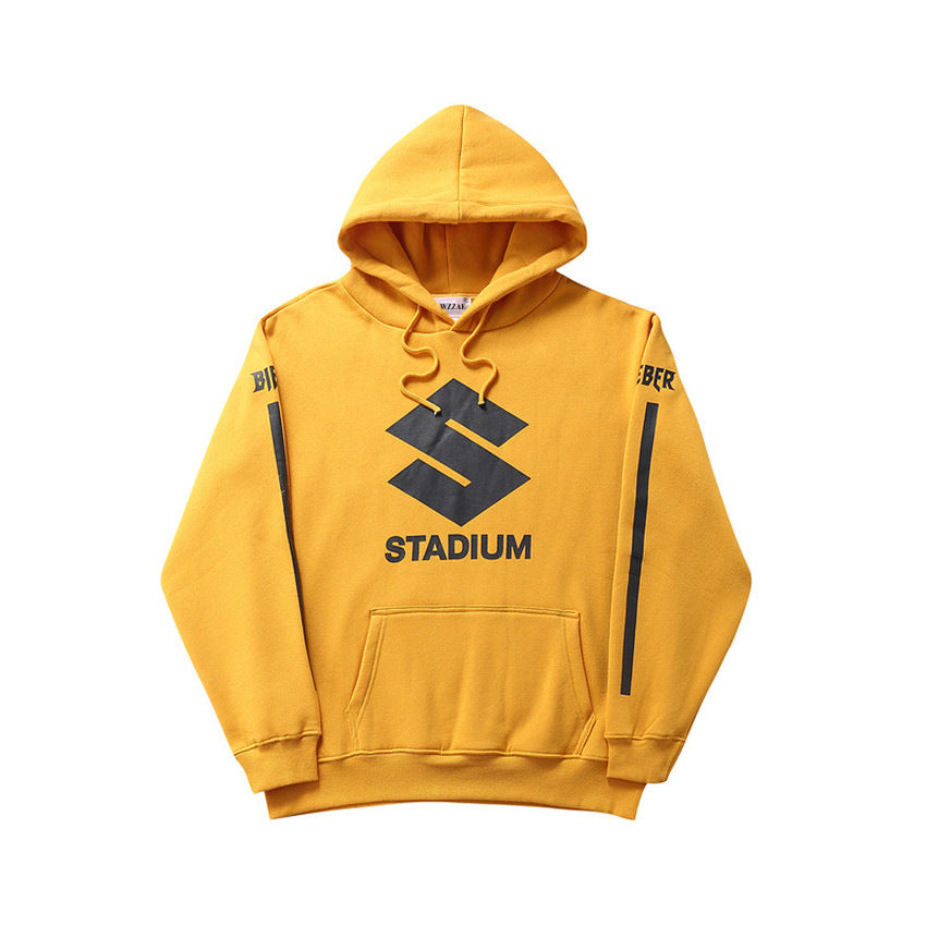 English Print Thick Yellow Pullover Hoodie
