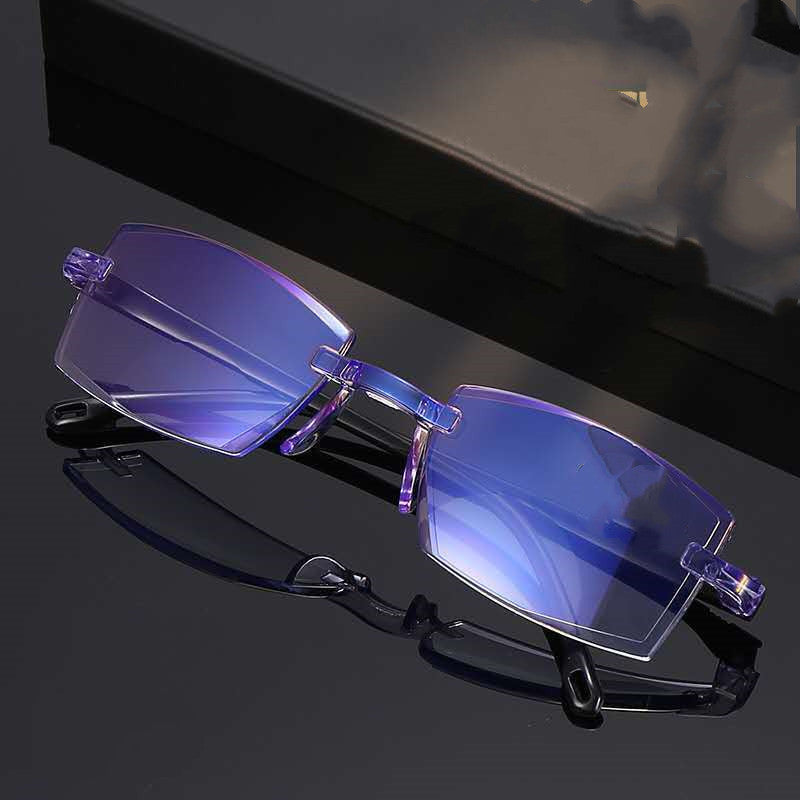 The New Frameless Diamond Cut Edge Reading Glasses Fashion Anti-blue Light
