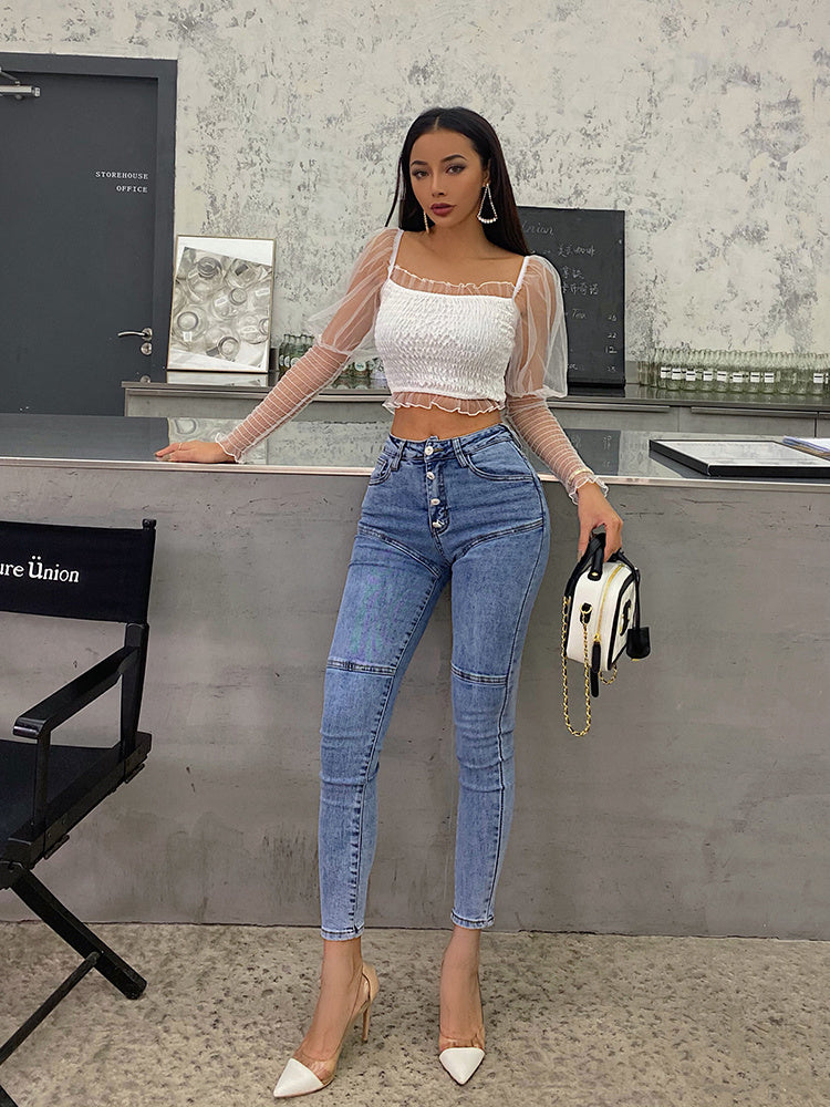 Jeans women's high waist hip buttocks pencil pants