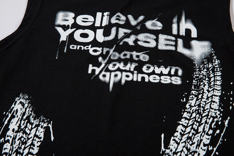 Inkjet Letter Necklace Strip Waistcoat T-shirt Men