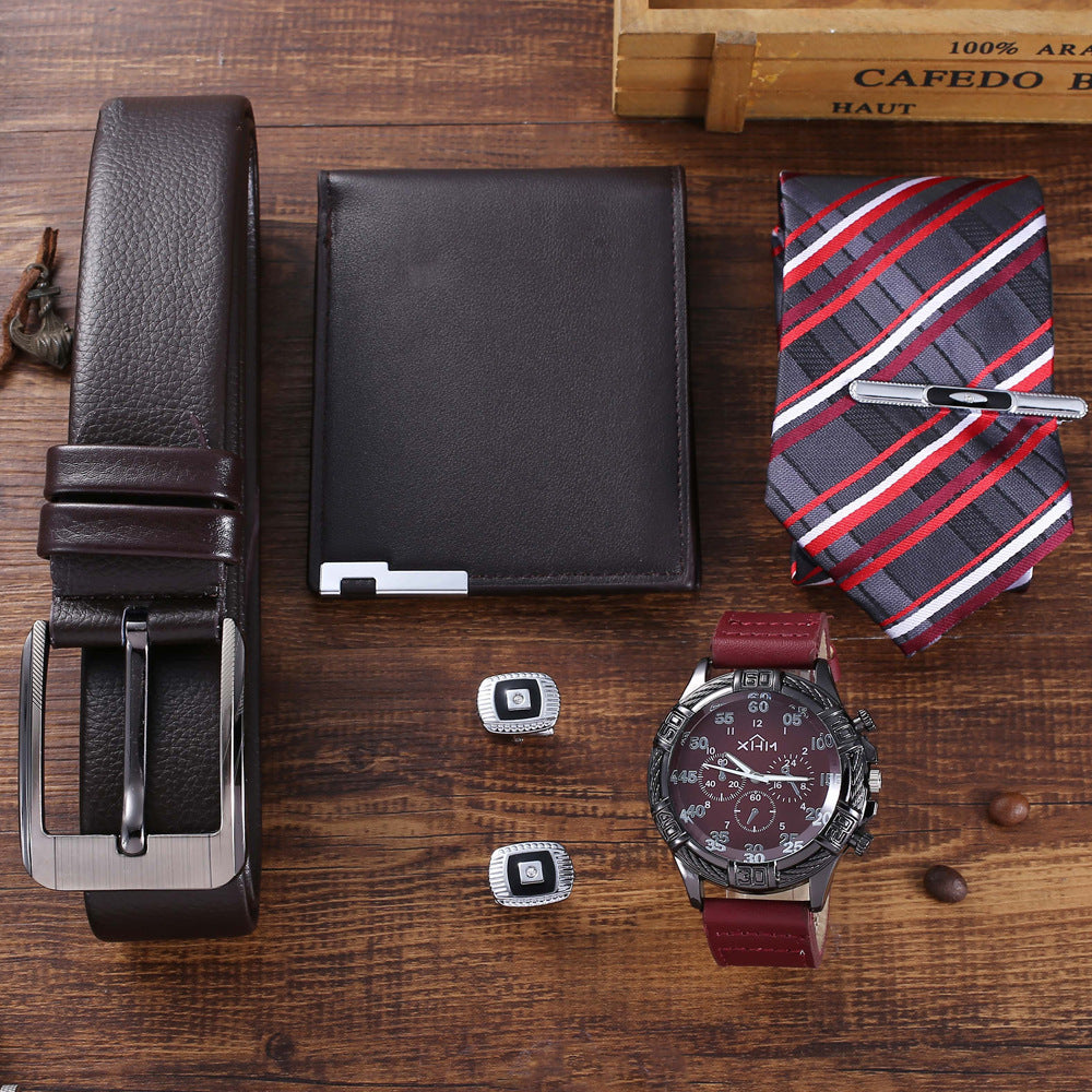 All-match temperament quartz watch belt wallet cuff tie
