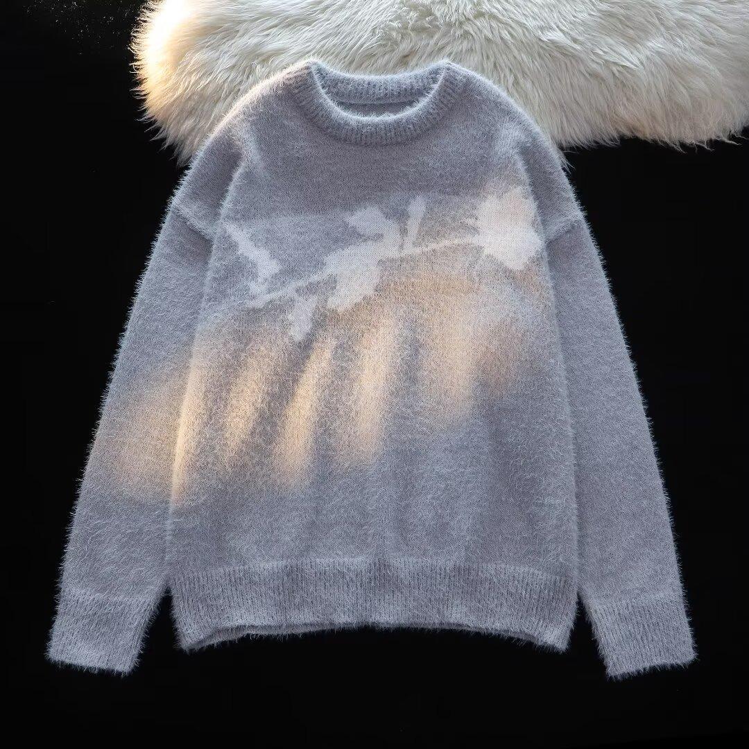 American Dark Rose Flocking Horse Sweater For Men