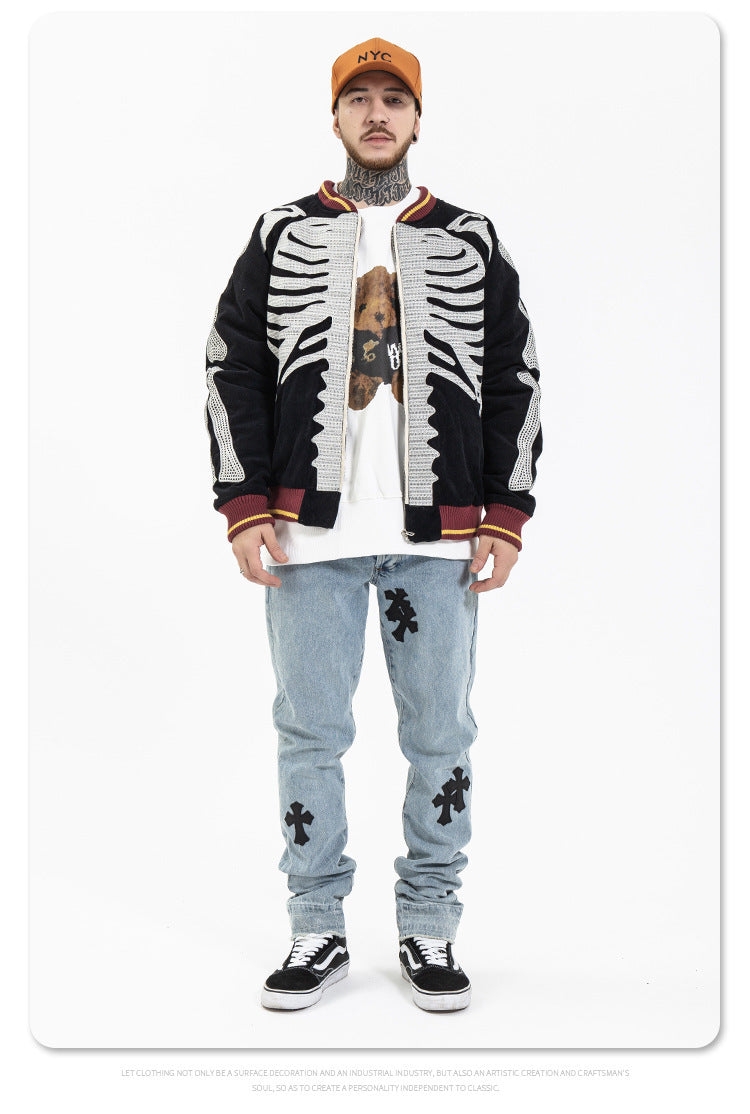 New Japanese Tide Brand Retro Embroidery Velvet Bone Suede Jacket Men Loose