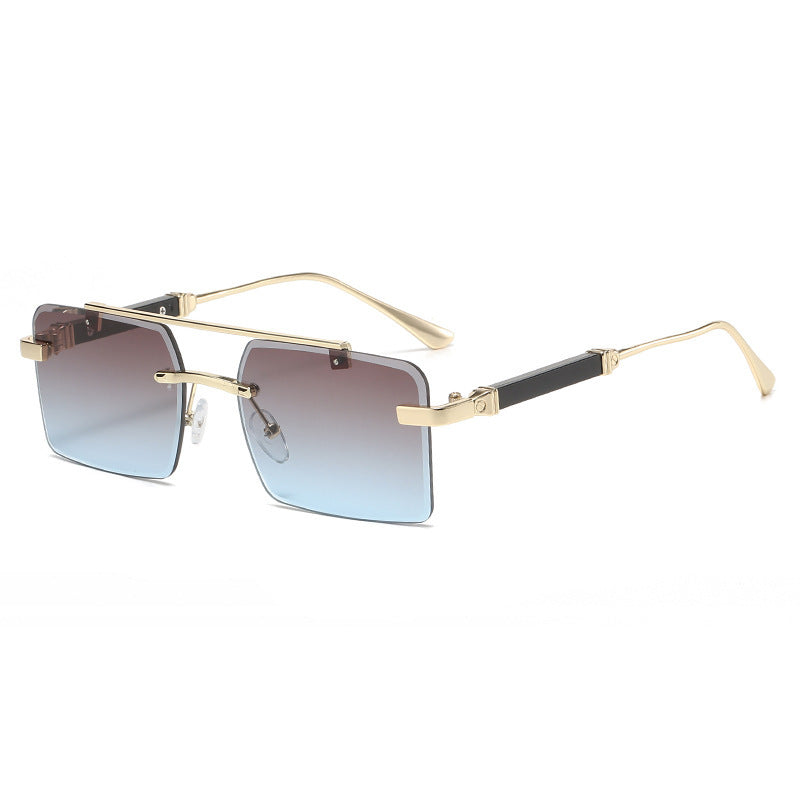 Frameless Trimming Men's Double Beam Square Sunglasses