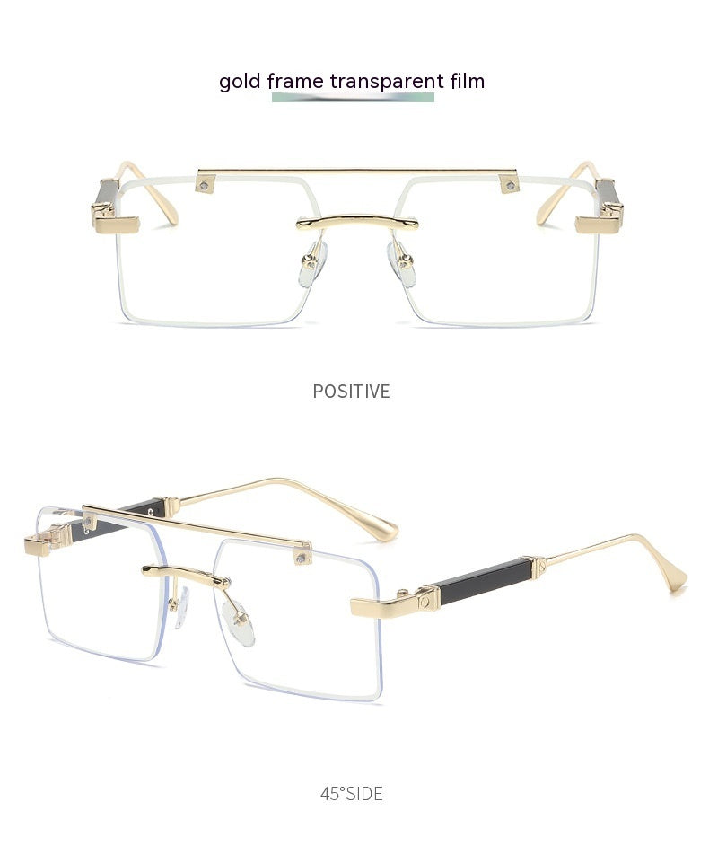 Frameless Trimming Men's Double Beam Square Sunglasses