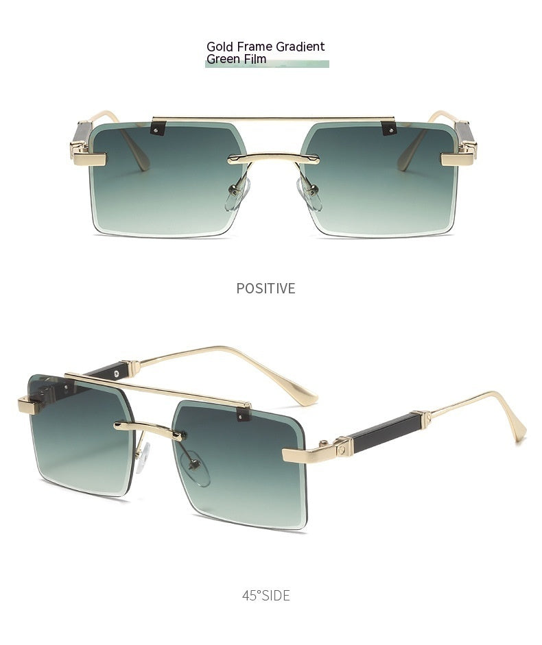 Frameless Trimming Men's Double Beam Square Sunglasses