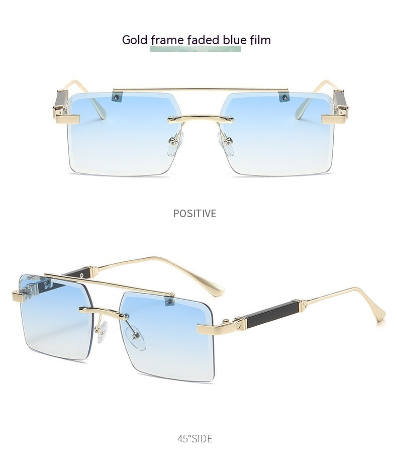 Frameless Trimming Men's Double Beam Square Sunglasses