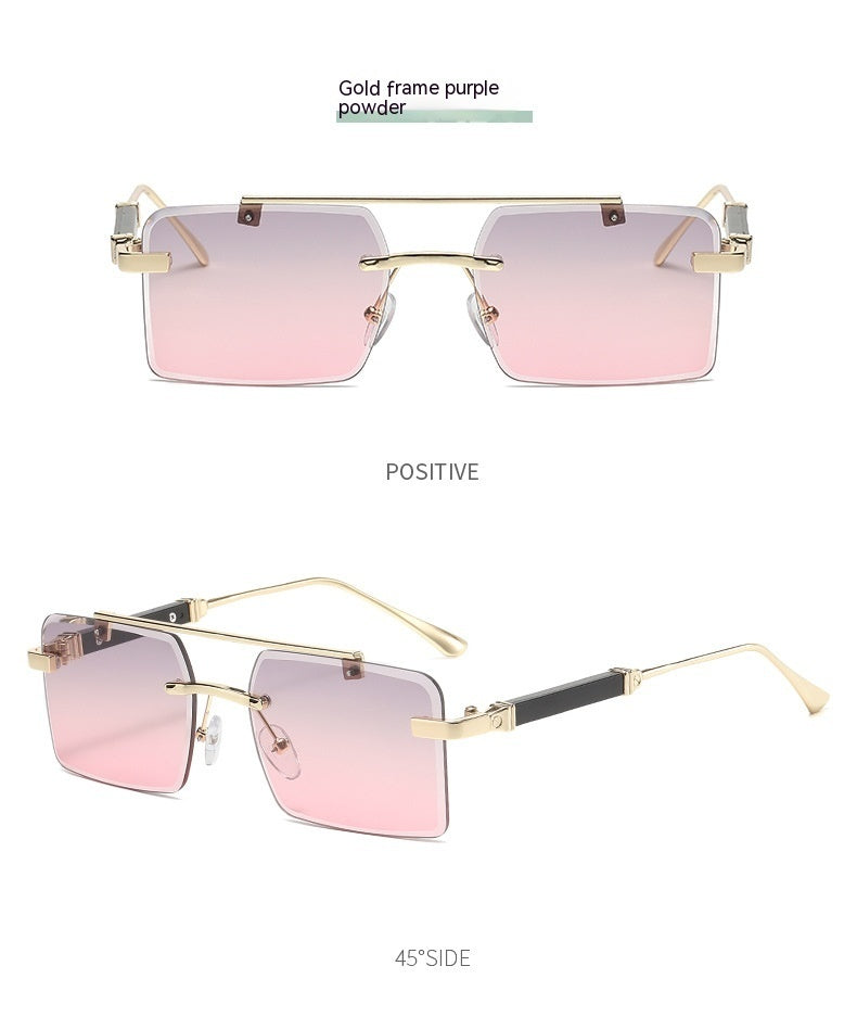 Frameless Trimming Men's Double Beam Square Sunglasses