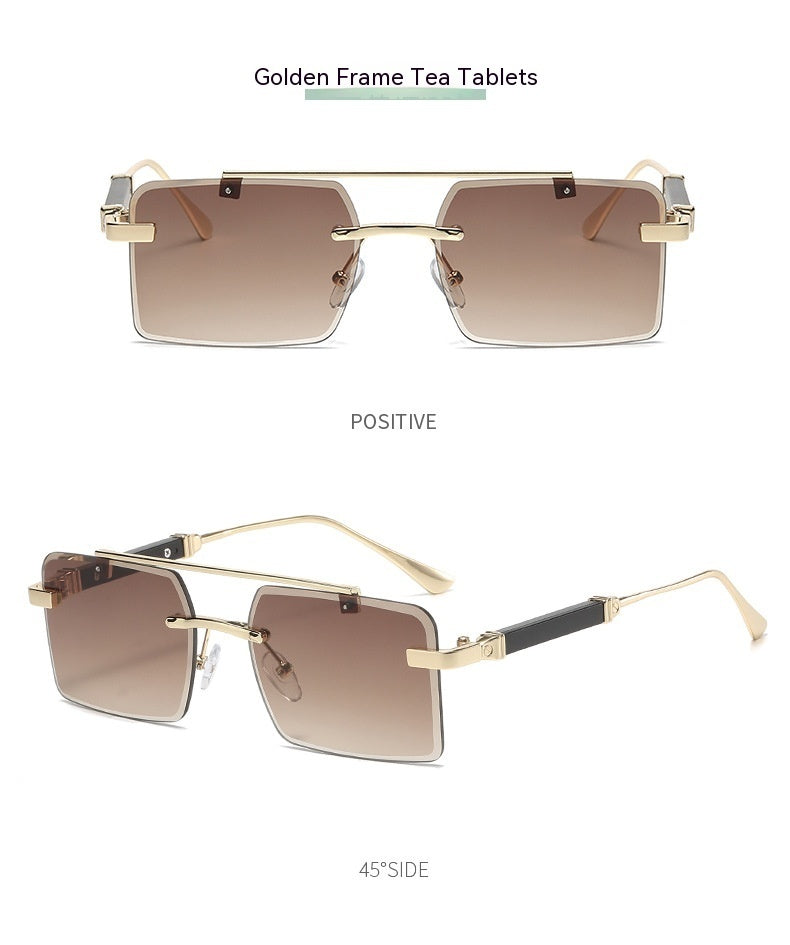 Frameless Trimming Men's Double Beam Square Sunglasses