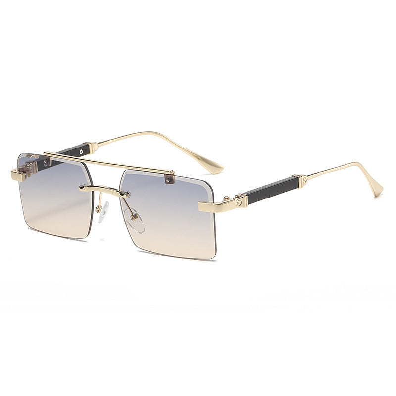 Frameless Trimming Men's Double Beam Square Sunglasses