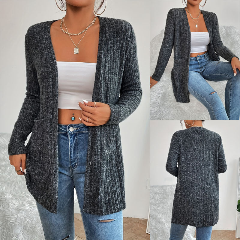 Knitted Cardigan Pocket Long Sleeve Coat Sweater