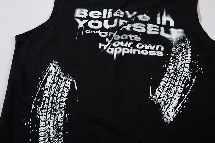 Inkjet Letter Necklace Strip Waistcoat T-shirt Men