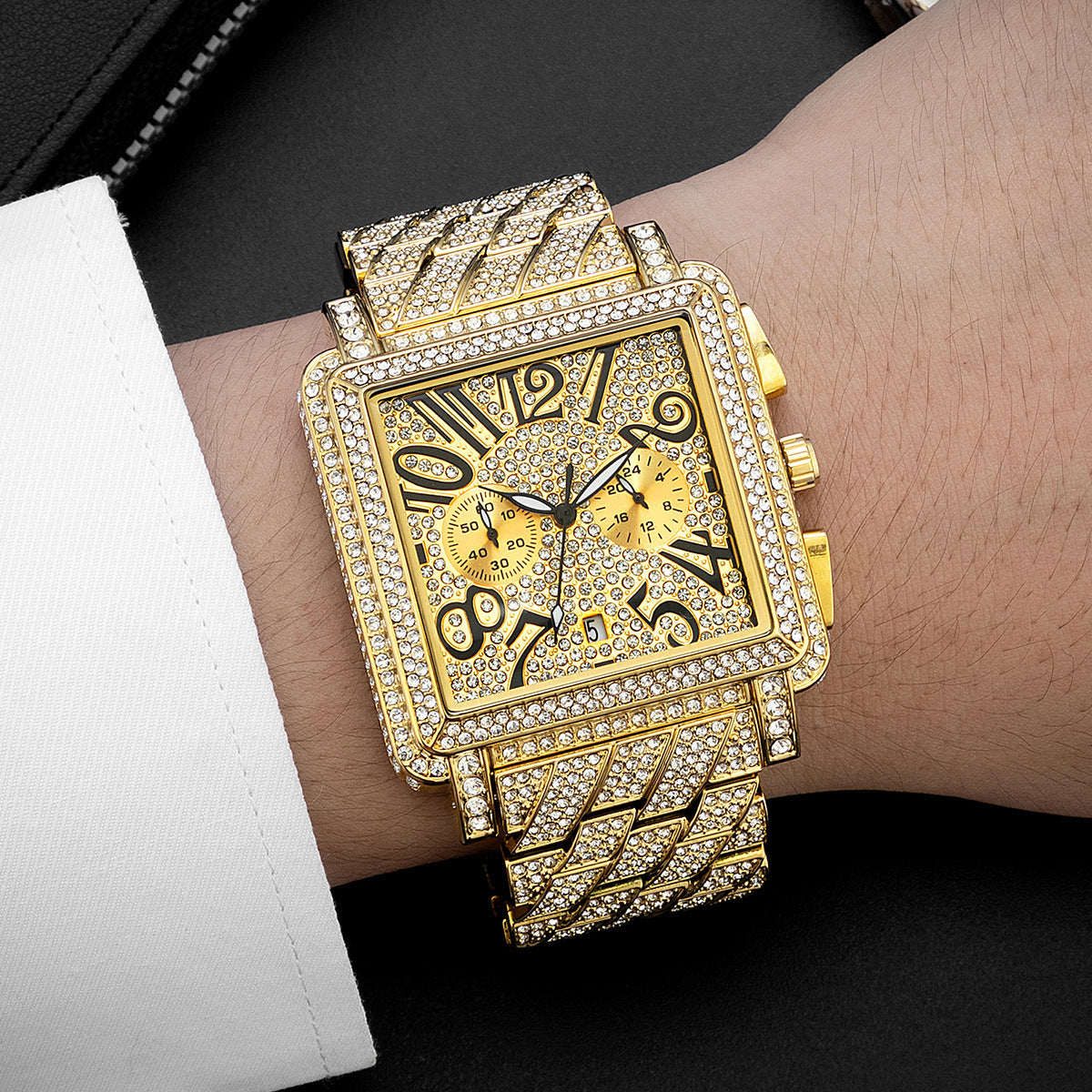 Men's Diamond Weird Digital Square Dial Multifunctional Waterproof Watch