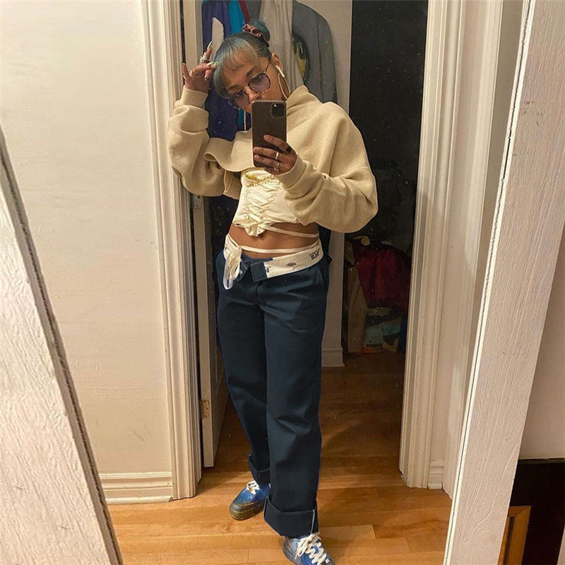 Women's Solid Color Fashion Street Printed Loose Casual Straight Pants