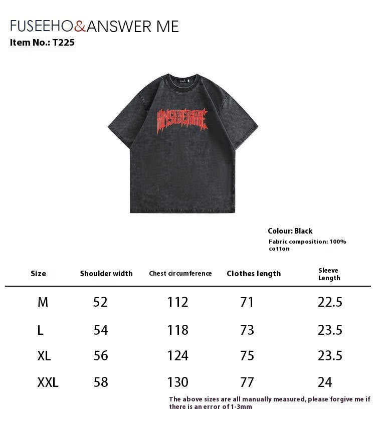 Summer Retro Worn Looking Washed-out Letter Print Short-sleeve T-shirt