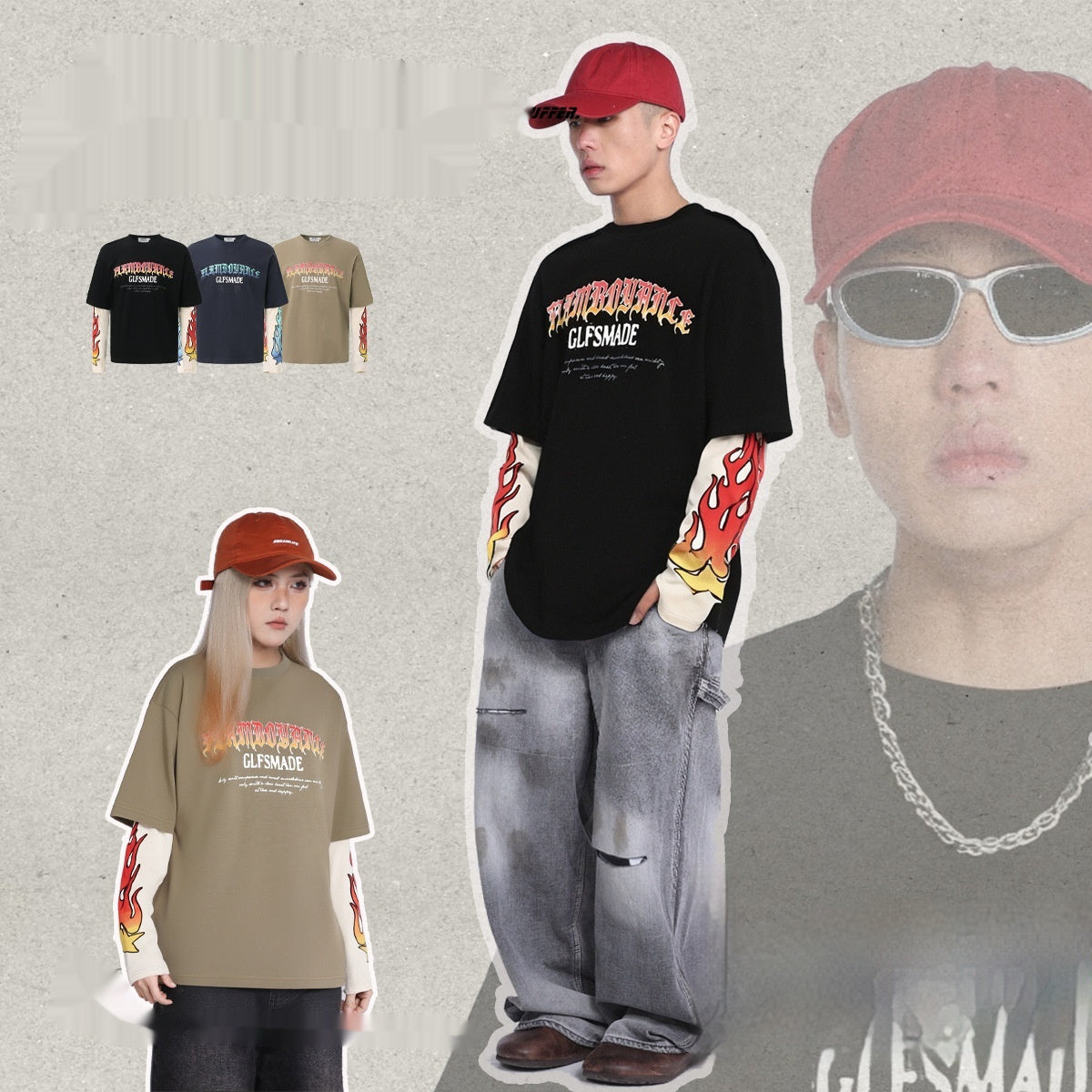 Men's Flame Print Fashion Personalized T-shirt