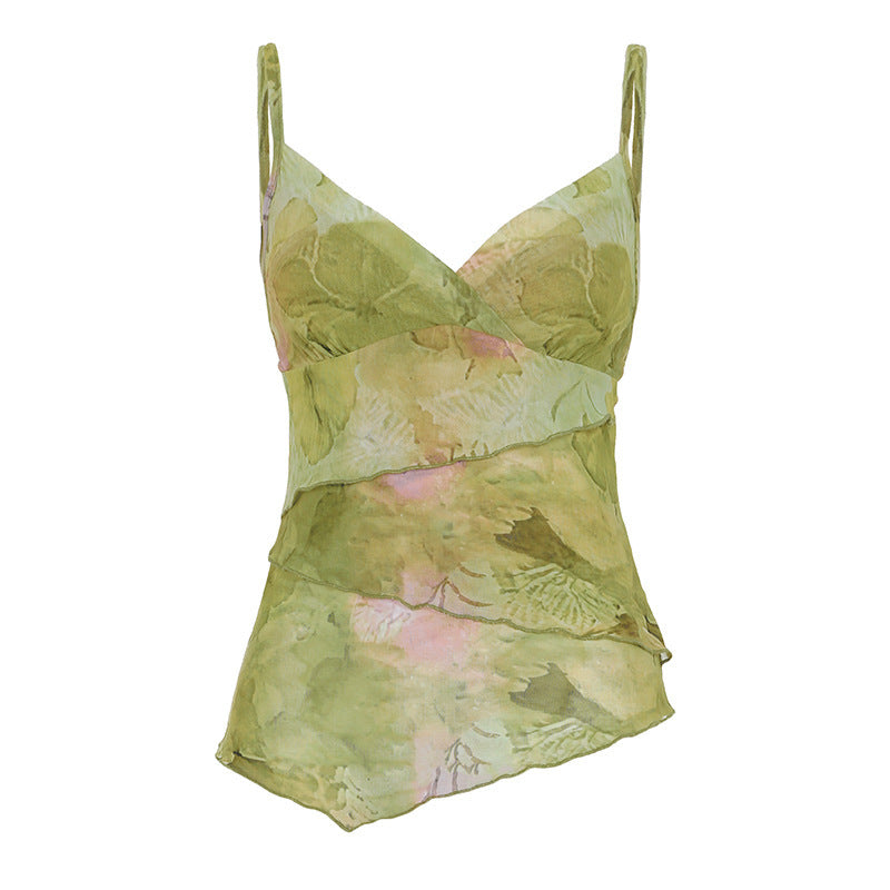 V-neck Backless Irregular Hem Hot Girl Top