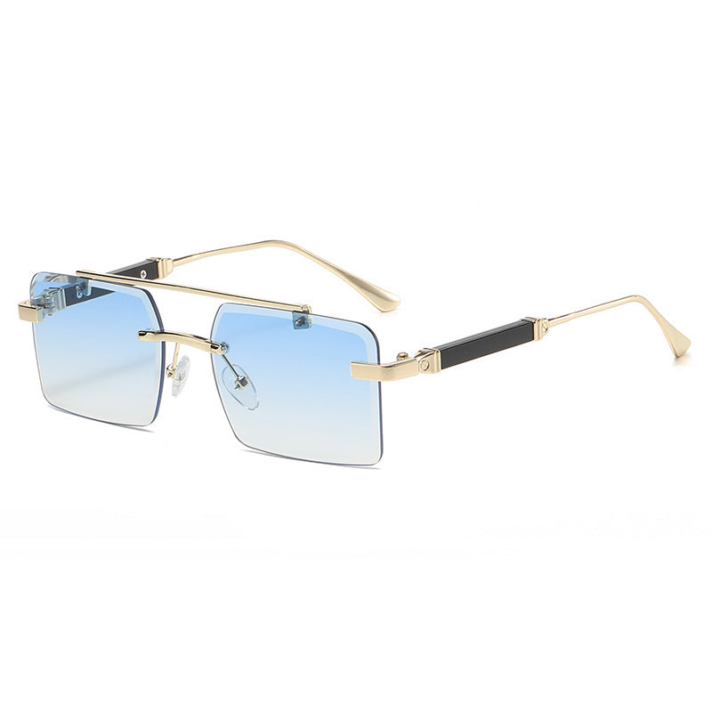 Frameless Trimming Men's Double Beam Square Sunglasses
