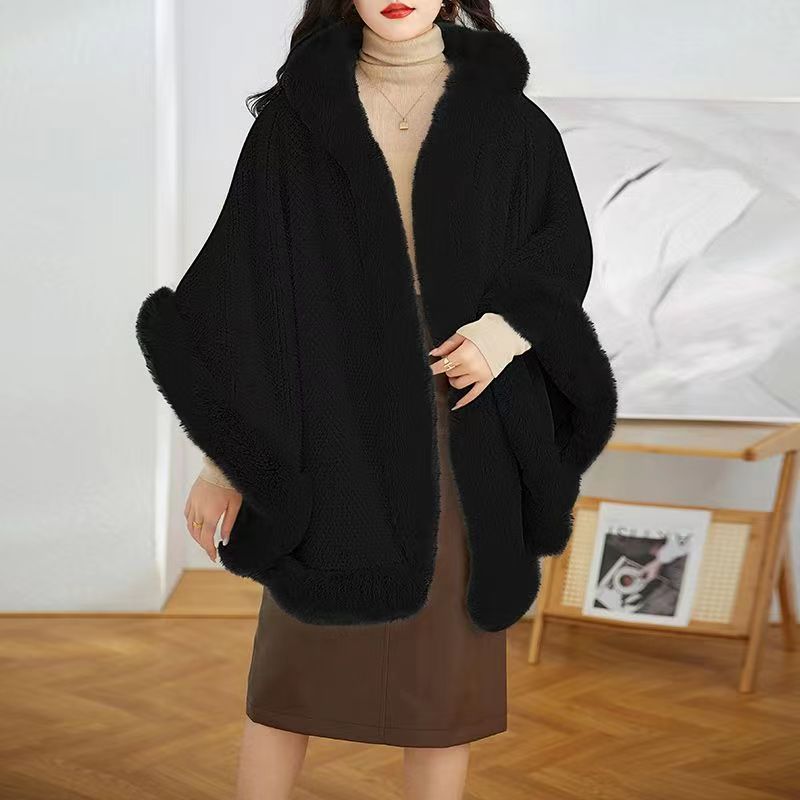 Mid-length Big Fur Collar Cloak Coat