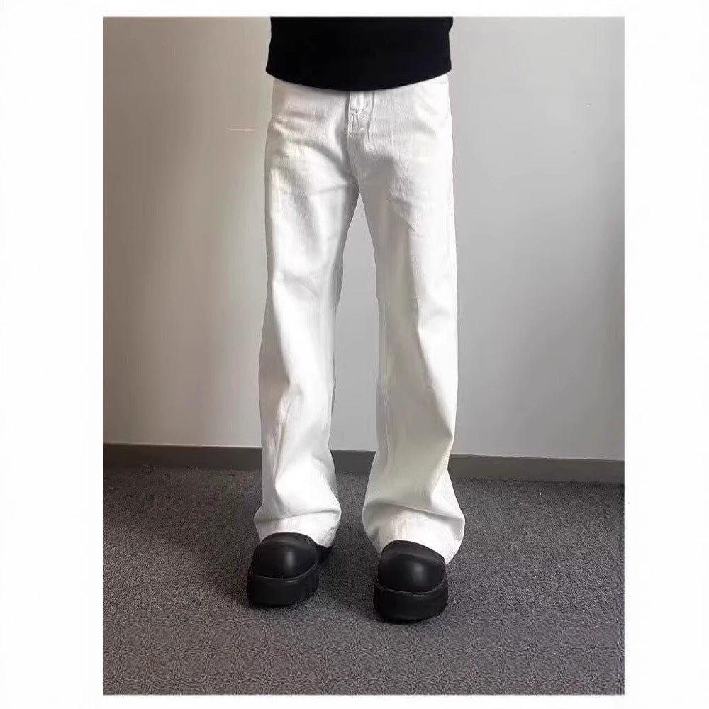 High-grade Loose Straight Wide Leg American High Street White Jeans Men
