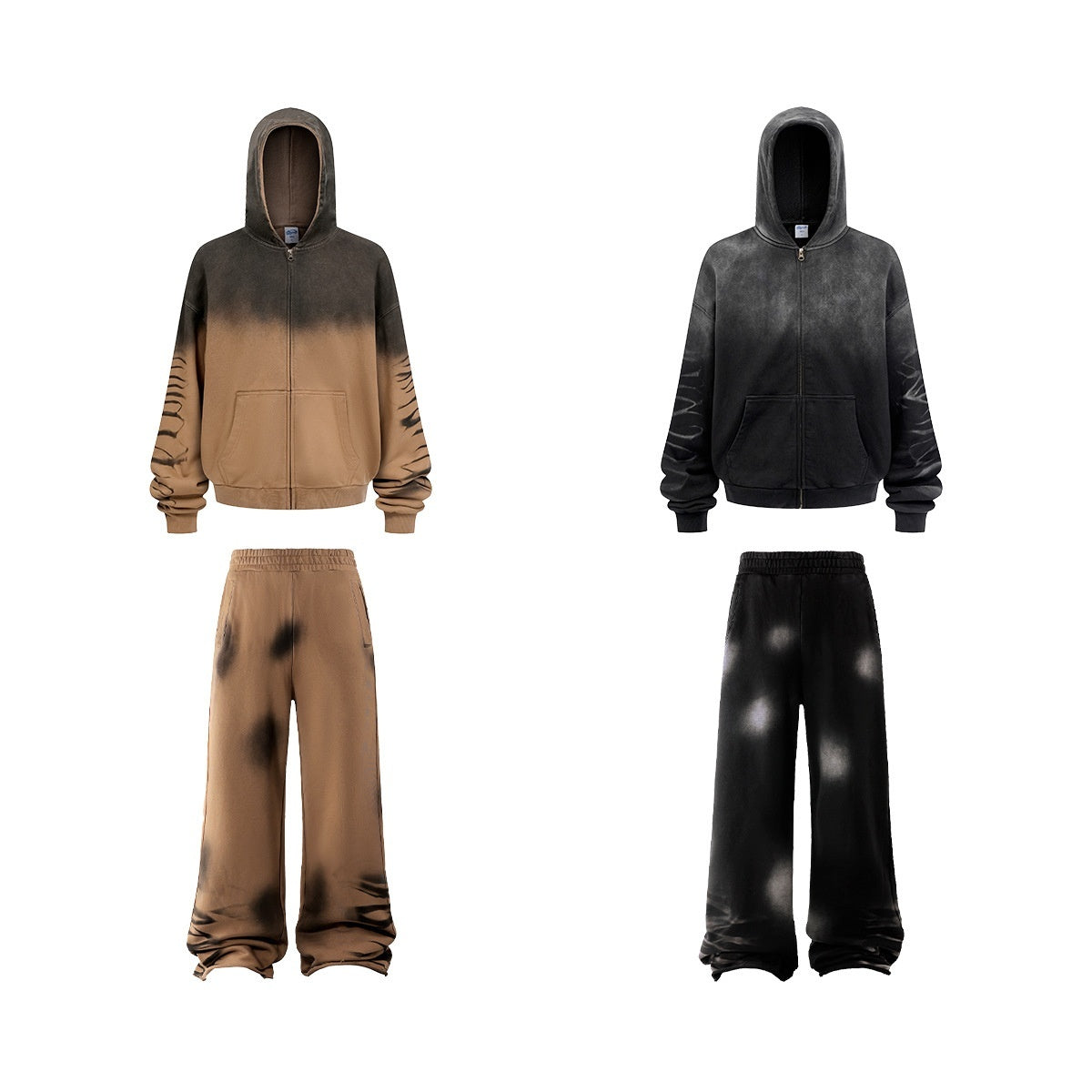 Hooded Suits Monkey Wash Washed And Worn Gradient Sweater Pants Men